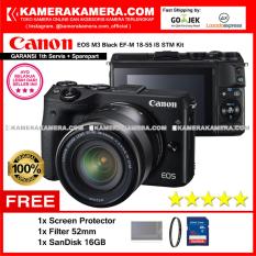 Canon EOS M3 Black EF-M 18-55 IS STM Kit (Garansi 1th) Kamera Mirrorless M3 CMOS 24.2MP Full HD + Screen Protector + SanDisk 16gb + Filter 52mm