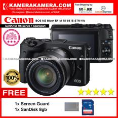 Canon EOS M3 Black EF-M 18-55 IS STM Kit (Garansi 1th) Kamera Mirrorless M3 CMOS 24.2MP Full HD + Screen Protector + SanDisk 8gb