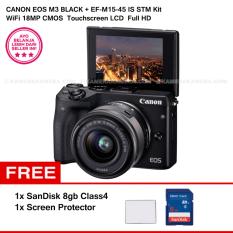 CANON EOS M3 + EF-M15-45 IS STM KIT (BLACK) 24.2MP WiFi Touchscreen LCD + SanDisk 8gb + Screen Protector