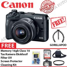 CANON EOS M6 KIT 15-45MM IS STM PAKET DAHSYAT 16GB, NEW MIRRORLESS