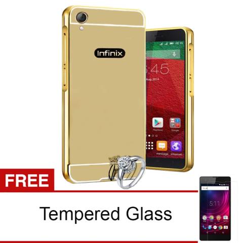 Case Mirror Alumunium Bumper With Backdoor Slidding For Infinix Hot 2 X510 - Emas + Gratis