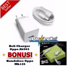 Charger Oppo 2A type AK903 Original + Bonus Handsfree Oppo Mh126 - Putih