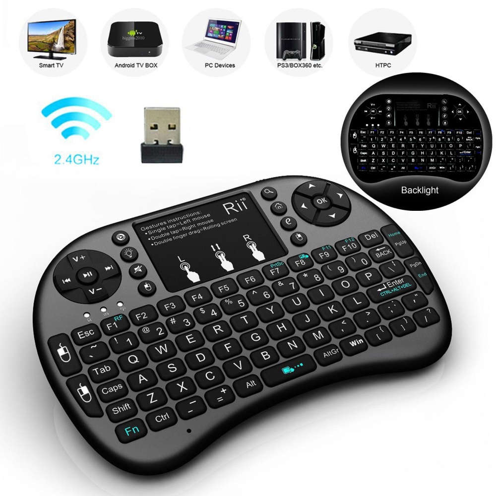 dengan LAMPU LATAR RII Mini I8 + Wireless Gaming Keyboard untuk Gaming Smart TV PC Android TV-Internasional