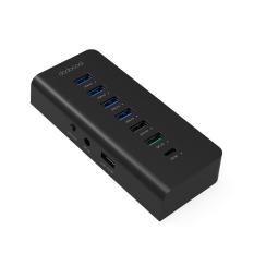 Dodocool 7-Port Hub dengan 4 Transfer Data USB 3.0 Port dan 3 Charging Ports untuk Pengisian QC 3.0 /USB-A/USB-C Perangkat Berkemampuan 60 W 15 V/4A Adaptor Daya Termasuk Hitam KITA Plug-Intl