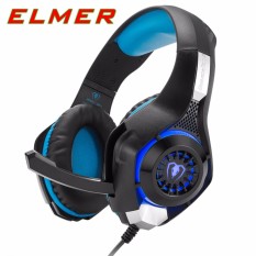 ELMER GM-1 3.5mm Gaming Headset LED Light Over-Ear Headphones With Volume Control Microphone For PC Xbox One Laptop Tablet (Black Blue)