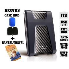 External Hdd 1Tb Usb 3.0 Adata HD650Antishock / Waterproof / Dustproof / Ext HDD Adata 650 / Hardisk External - Hitam + Gratis Case Hdd + Bantal Travel