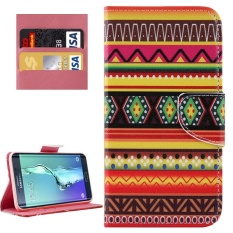 untuk Samsung Galaxy S6 EDGE +/G928 Gaya Nasional Stripes Pola Case Kulit Horisontal Flip dengan Pemegang dan Kartu Slot dan Dompet-Intl
