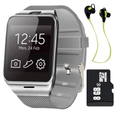 GV18 jam tangan ponsel pintar dengan 8 GB kartu memori dan Headset Bluetooth (hitam) - International