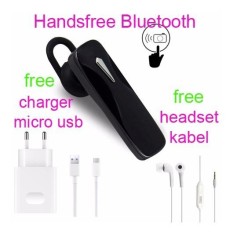 Handsfree Bluetooth+Hedset Kabel+Charger Usb For Samsung Galaxy Grand Prime Plus - Hitam