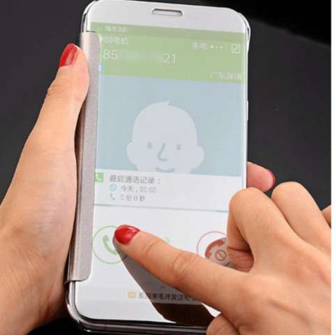 Iphone 6+ Plus Flipcase Flip Mirror Cover S View Transparan Auto Lock Casing Hp - Silver + Free Tempered Glass