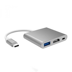 JZBRAIN USB C to HDMI Adapter, 3-in-1 Type C Hub with USB 3.0/HDMI/USB C Recharging Port Converter for MacBook Series, Google Chromebook Pixel and More (Silver)