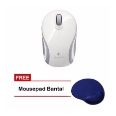 Logitech Mouse Wireless Original M187 - Putih + Mouse Pad Bantal