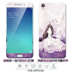 Lovely 3D Painting Front Full Case Cover Color Tempered Glass Case + Back TPU Case Screen Protector Film For OPPO R9/F1PLUS
