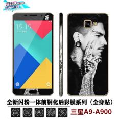 Lovely 3D Painting Front Full Case Cover Color Tempered Glass Case Screen Protector Film + Back Cartoon Sticker Case For Samsung Galaxy A9