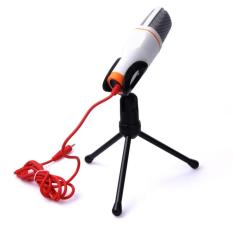 Mikrofon Kondenser Studio + Stand SF666 Microphone with Stand 3.5mm Mic Peralatan Sound System Panggung for Smarthphone Laptop PC Recording Rekaman Shockproof Mount Suara Jernih Aksesoris Audio Video Menyanyi Karaoke Singing Perfect Voice - White