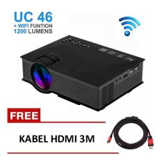 Mini Proyektor WIFI UNIC UC46+ LED LCD Projector 800 x 480 Pixels Full HD 1080P 1200 Lumens Mini Portable Home Theather Cinema LED Projector FREE KABEL HDMI 3M
