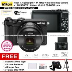 NIKON 1 J5 (BLACK) WiFi 4K Mirrorless Camera VR 10-30mm Lens - Resmi Nikon Alta + MicroSD SanDisk Ultra 16gb + Screen Protector + Camera Bag + Takara ECO-193A