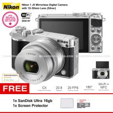 NIKON 1 J5 (SILVER) WiFi 4K Mirrorless Camera VR 10-30mm Lens + MicroSD SanDisk Ultra 16gb + Screen Protector