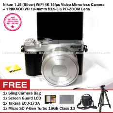 Nikon 1 J5 (Silver) WiFi 4K VR 10-30mm f/3.5-5.6 + Memory V-Gen Turbo 16GB + Screen Guard + Camera Bag + Takara ECO-173A