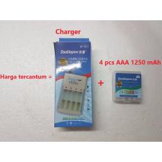 Paket charger 4 slot in 1 + bonus langsung 4 pcs baterai AAA 1250 mAh rechargeable cas Pengecas battery batere bat baterai isi ulang AA/AAA/NI-CD/NI-MH untuk remote AC TV Game kamera camera Alarm Weker Mouse jam dinding dll