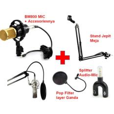 Paket Microphone Mic Kondenser BM 800 PAKET RECORDING Stand Pop Filter