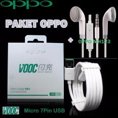 PAKET OPPO Kabel Data VOOC Micro USB 7 Pin + OPPO Handsfree MH123 - Putih