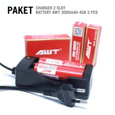Paket Vape Battery 18650 AWT 3000mAh 40A dan Charger 2 slot Desktop