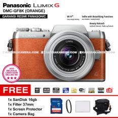 PANASONIC LUMIX DMC-GF8K (ORANGE) with LUMIX G VARIO 12-32mm WiFi 16MP Built in Flash Full HD - Garansi Resmi Mirrorless Camera GF8 + SanDisk 16gb + Filter 37mm + Screen Protector + Camera Bag