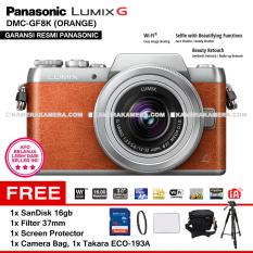 PANASONIC LUMIX DMC-GF8K (ORANGE) with LUMIX G VARIO 12-32mm WiFi 16MP Built in Flash Full HD - Garansi Resmi Mirrorless Camera GF8 + SanDisk 16gb + Filter 37mm + Screen Protector + Camera Bag + Takara ECO-193A