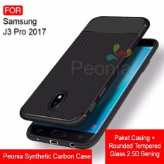 Peonia Synthetic Fiber Carbon Ultraslim Hybrid Case for Samsung Galaxy J3 PRO 2017 ( J330 ) + Rounded Tempered Glass
