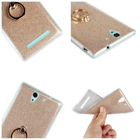 RUILEAN TPU Case untuk Sony Xperia C3 Fleksibel Soft Gel Cover Mengkilap Kembali dengan Cincin Grip