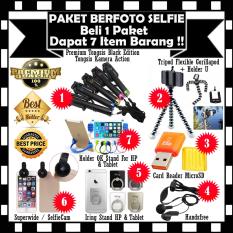 Sale !! Paket Accesories Berfoto Selfie - Premium Tongsis Black Edition Tongsis Kamera Action + Handsfree + Tripod Flexible Gorillapod Holder U + Card Reader MicroSD + Superwide Fisheye + Holder OK Stand & Iring Stand Hp