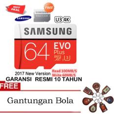 Samsung Memory Card microSDHC Evo Plus U3 K4 64GB/100MB/s with Adapter - Merah + Gantungan Bola Random