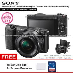 SONY Alpha 5100 Black with 16-50mm Lens Mirrorless Camera a5100 - WiFi 24.3MP Full HD (Resmi Sony) + SanDisk 8gb + Screen Guard