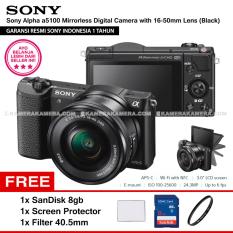SONY Alpha 5100 Black with 16-50mm Lens Mirrorless Camera a5100 - WiFi 24.3MP Full HD (Resmi Sony) + SanDisk 8gb + Screen Guard + Filter 40.5mm