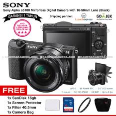 SONY Alpha 5100 Black with 16-50mm Lens Mirrorless Camera a5100 - WiFi 24.3MP Full HD (Garansi 1th) + SanDisk 16gb + Screen Guard + Filter 40.5mm + Camera Bag