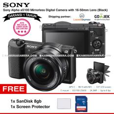 SONY Alpha 5100 Black with 16-50mm Lens Mirrorless Camera a5100 - WiFi 24.3MP Full HD (Garansi 1th) + SanDisk 8gb + Screen Guard