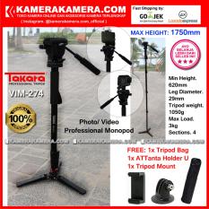 TAKARA VIM-274 Photo / Video Professional Monopod VIM 274 Max Height 1750mm Free Bag + ATTanta Holder U + Tripod Mount for DSLR Mirrorless Camera Canon Nikon Sony Fujifilm Panasonic and Action Camera GoPro Brica Xiaomi Yi and SmartPhone iPhone Samsung