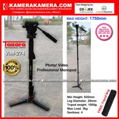 TAKARA VIM-274 Photo / Video Professional Monopod VIM 274 Max Height 1750mm Free Bag for DSLR Mirrorless Camera Canon Nikon Sony Fujifilm Panasonic and Action Camera GoPro Brica Xiaomi Yi Kogan and SmartPhone iPhone Samsung