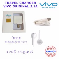 Vivo Travel Charger Adapter 2A With Cable Original - Putih + Headset VIVO XE100 Deep bass Sound system in-ear earphone with mic - putih