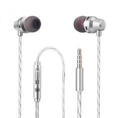 Wired Earphone Earbud Di Telinga Headphone Mikrofon Bass Stereo Olahraga Menjalankan Headphone Mengisolasi Kebisingan dengan MIC untuk IPhone IPad Android HTC Mp3 Mp4 Player Tablet 3.5mm Audio Jack Silver Putih-Intl