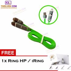 Yumoto Kabel Data Multifungsi 2 IN 1 - Iphone 5 & Android / Microusb to Lightning - Hijau + Free Iring / Ring Stand