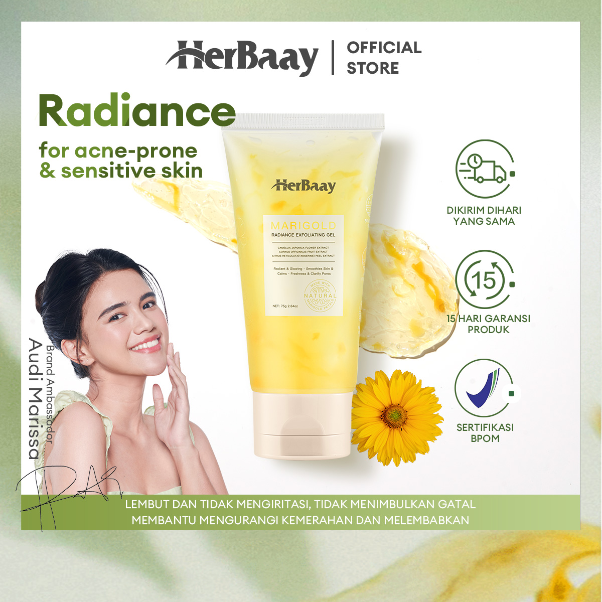 Herbaay Marigold Radiance Exfoliating Gel 75g Soothing Exfoliating Gel