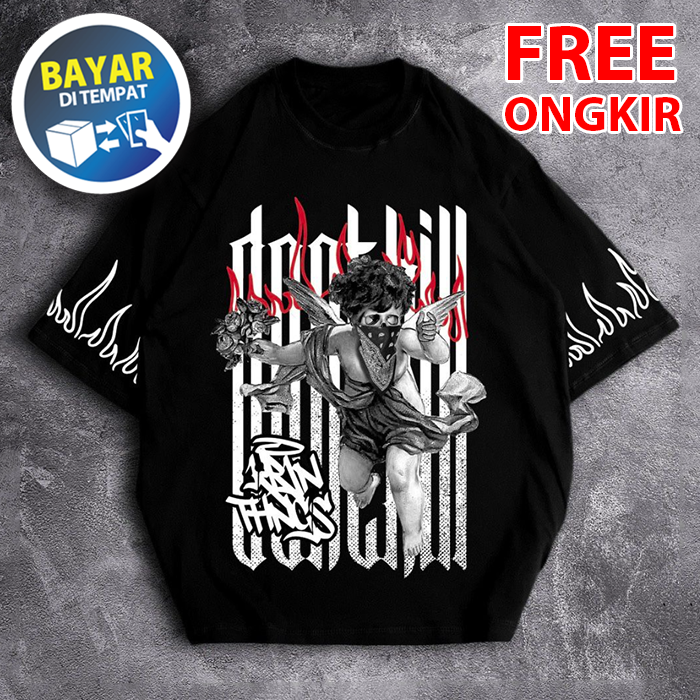 Baju Kaos Oversize Lengan Bermotif Sablon Kaos Longgar Besar Lengan