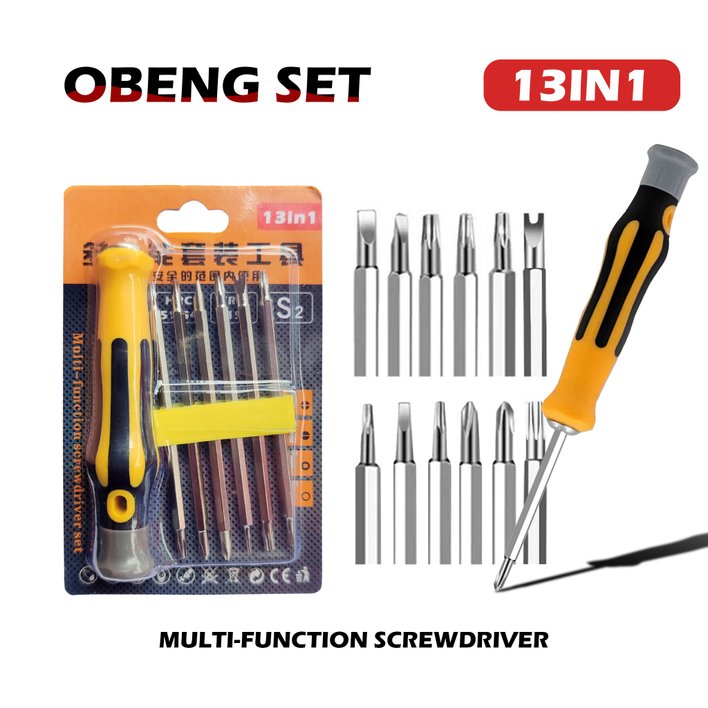 TUKUO Obeng Set 13 In 1 Bolak Balik 13 Mata Plus Minus Bintang Hex