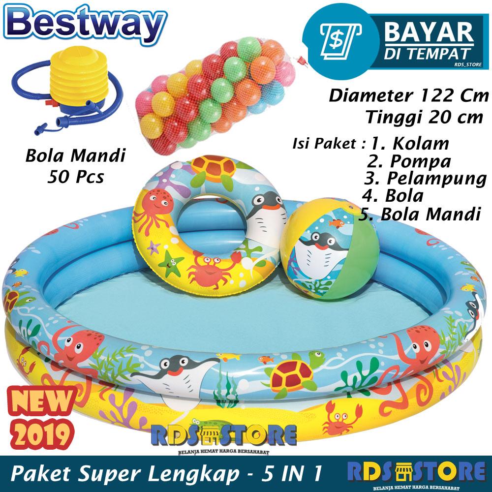 Kolam Renang Anak Mandi Bola Ocean Life Kids Playset Pool - 122 x 20 Cm + Pompa Injak + Bola Mandi 50 Pcs
