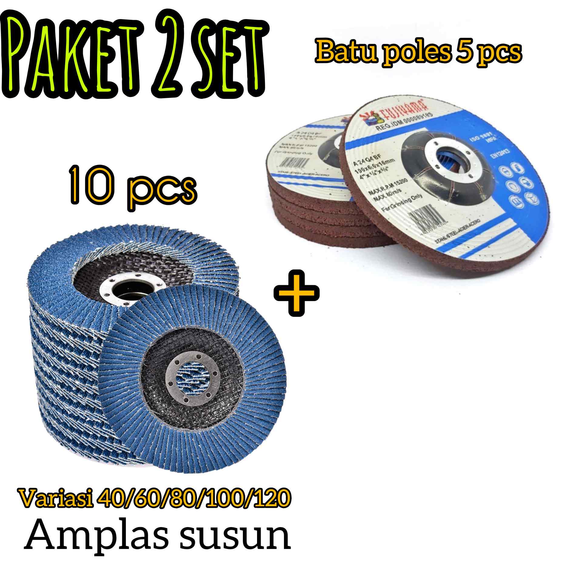 PAKET AMPLAS SUSUN DAN BATU POLES AMPLAS SUSUN 10 Pcs Grit 40 60 80