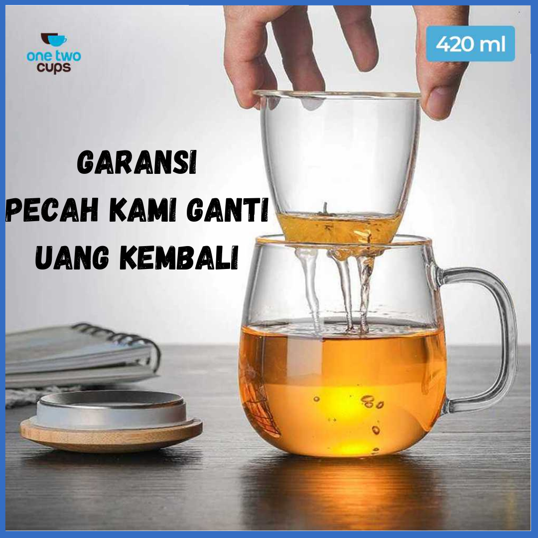 Cod Mug Cangkir Gelas Kopi Teh Set Saringan Infuser Tutup Kayu Ml