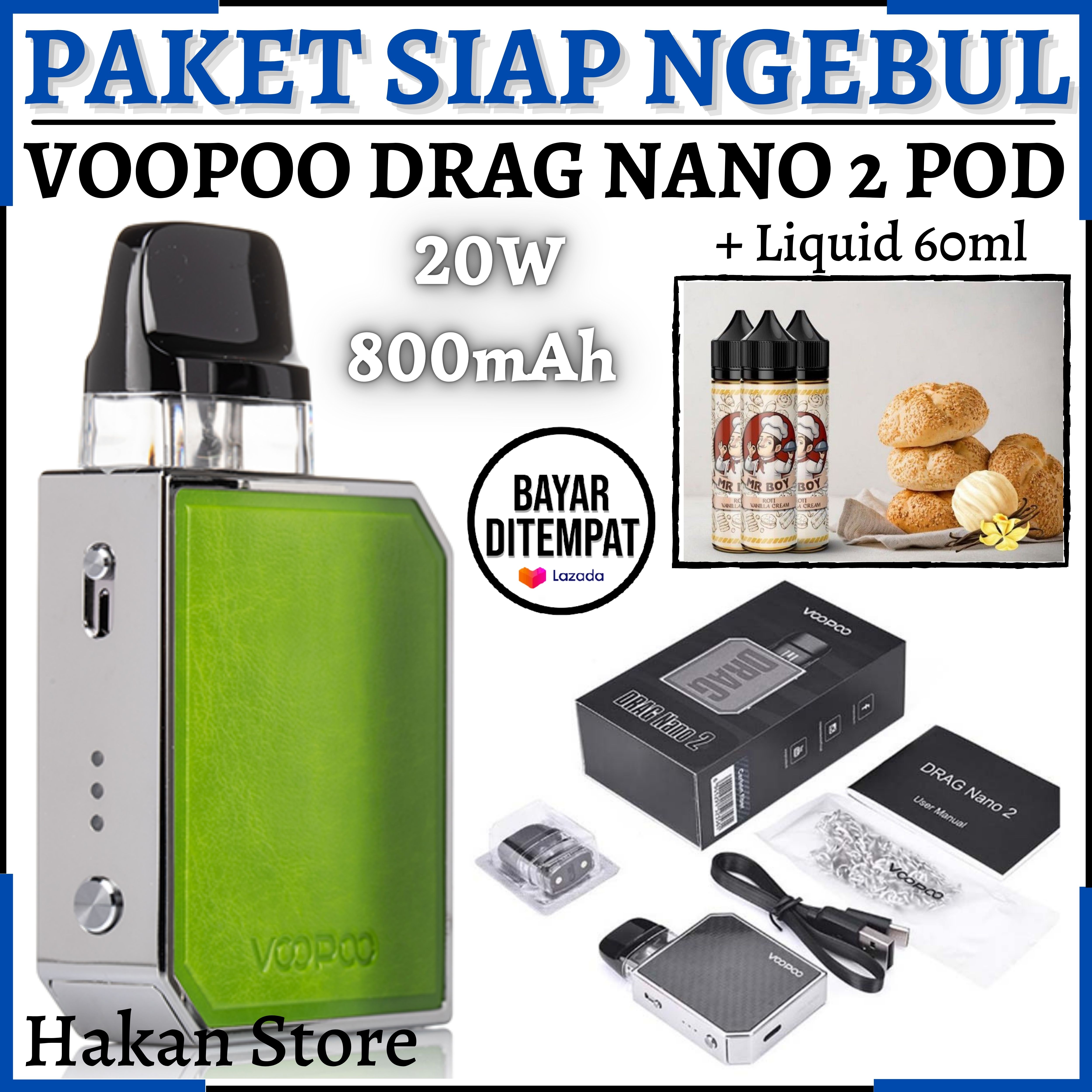 PAKET KOMPLIT Drag Nano 2 Pod System Kit Free 60ML VOPOO Drag