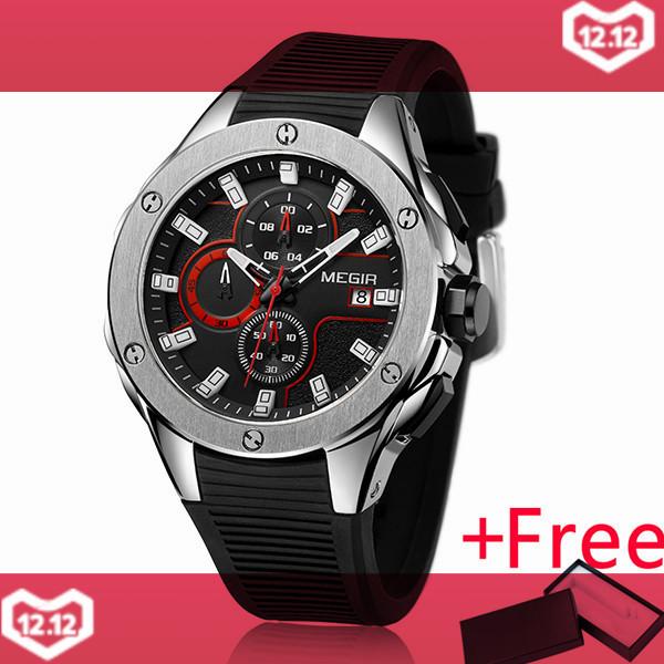 MEGIR Brand Quartz Men Watch Clock Relogio Masculino Luxury Chronograph Silicone Army Military Sport Watches Mens Saat Erkekler MN2053G - intl